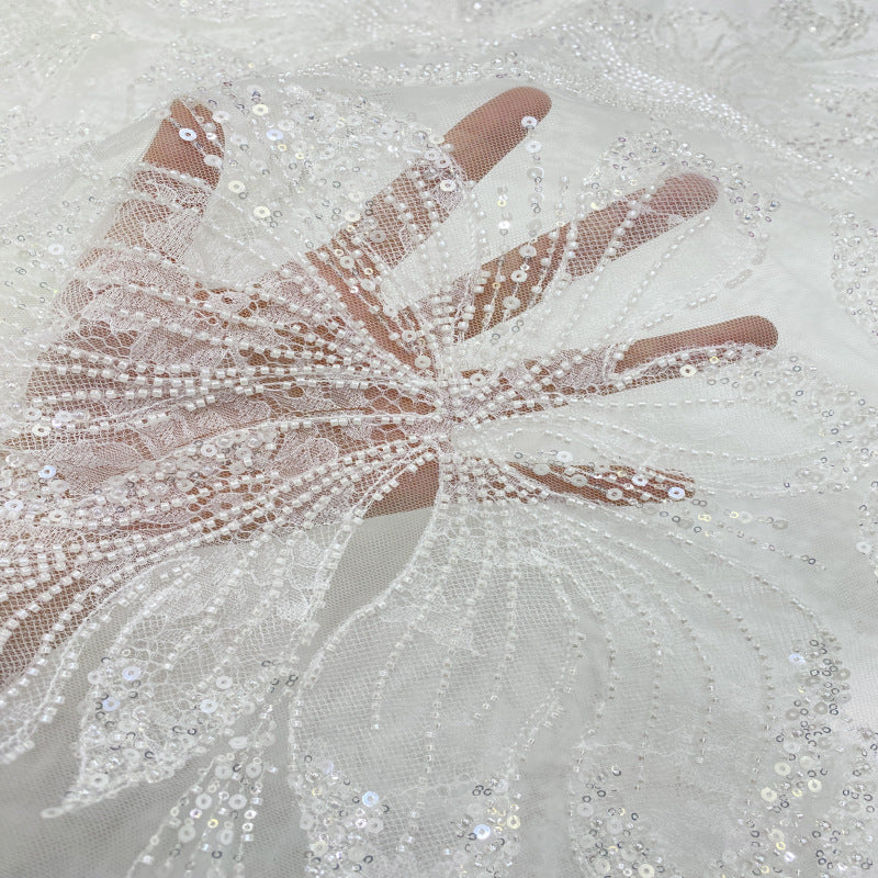 Laser-Cut Lace with Double Beads and Sequin Embroidery — fabric photo 5