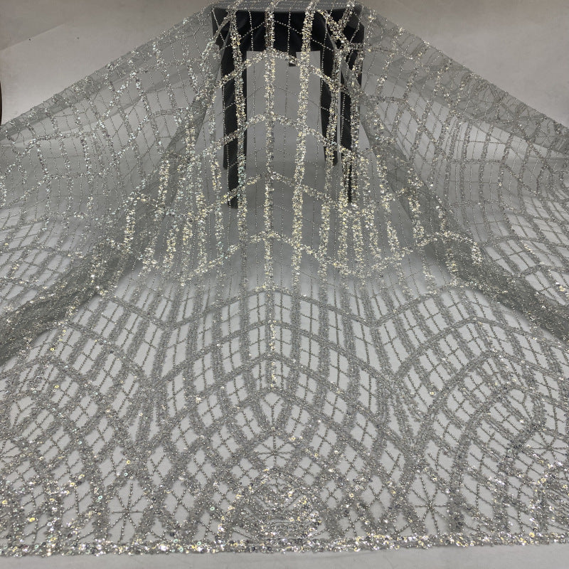 Bead & Sequin Embroidered Mesh for Bridalwear — fabric photo 4