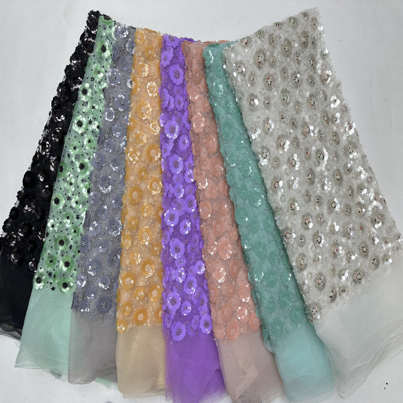 Small Floral Double Bead 7/9mm Sequin Bridal Fabric — fabric photo 3