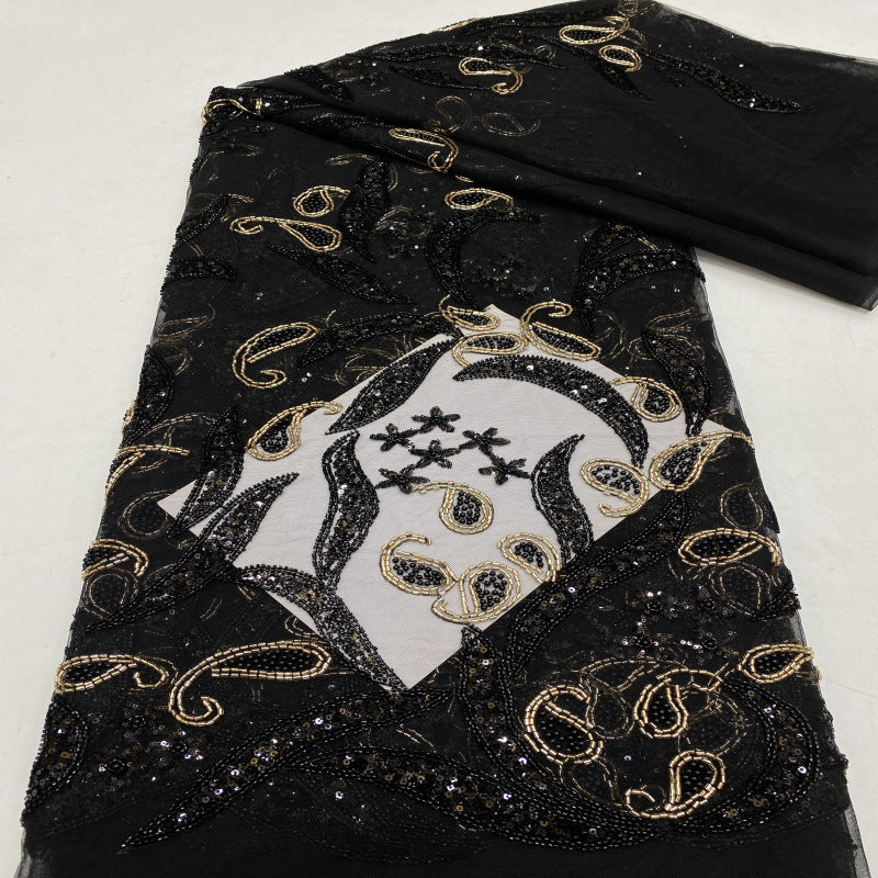 Heavy Paisley Sequin & Bugle-Bead Embroidered Bridal Fabric — fabric photo 5