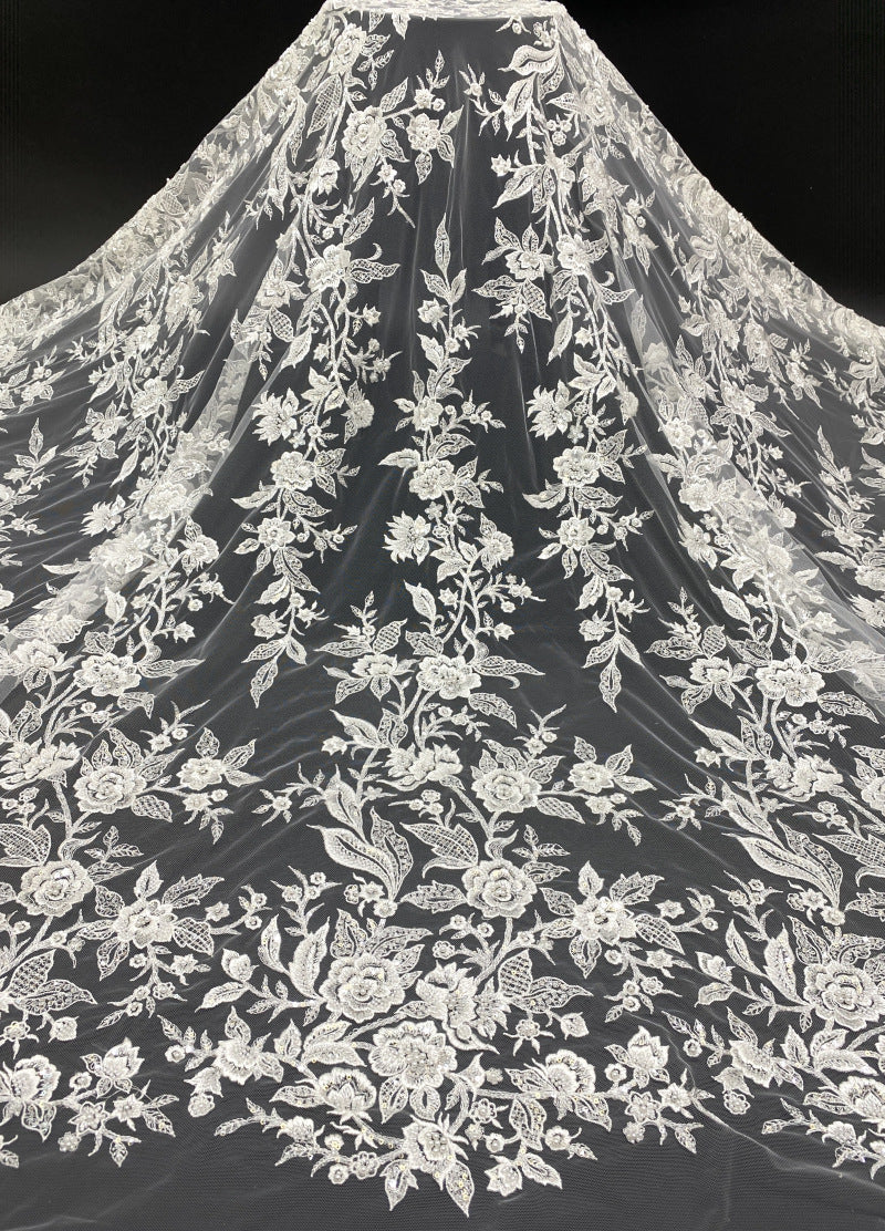Symmetrical Botanical Beaded Sequin Lace Fabric — fabric photo 6