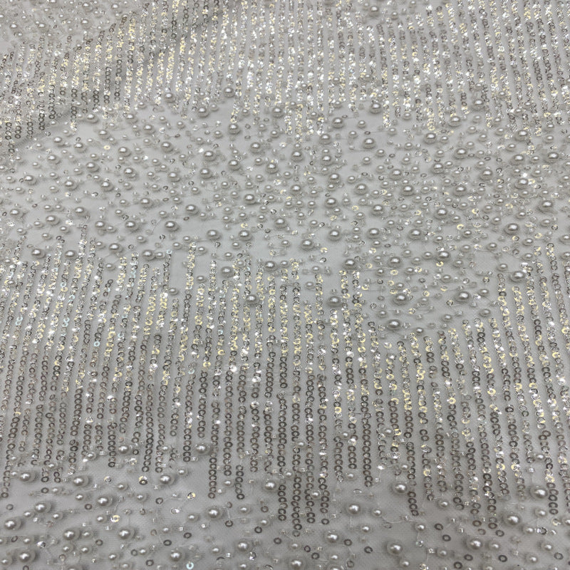 3 mm Sequin & Bubble-Bead Embroidered Bridal Fabric – Design 15519 — fabric photo 4
