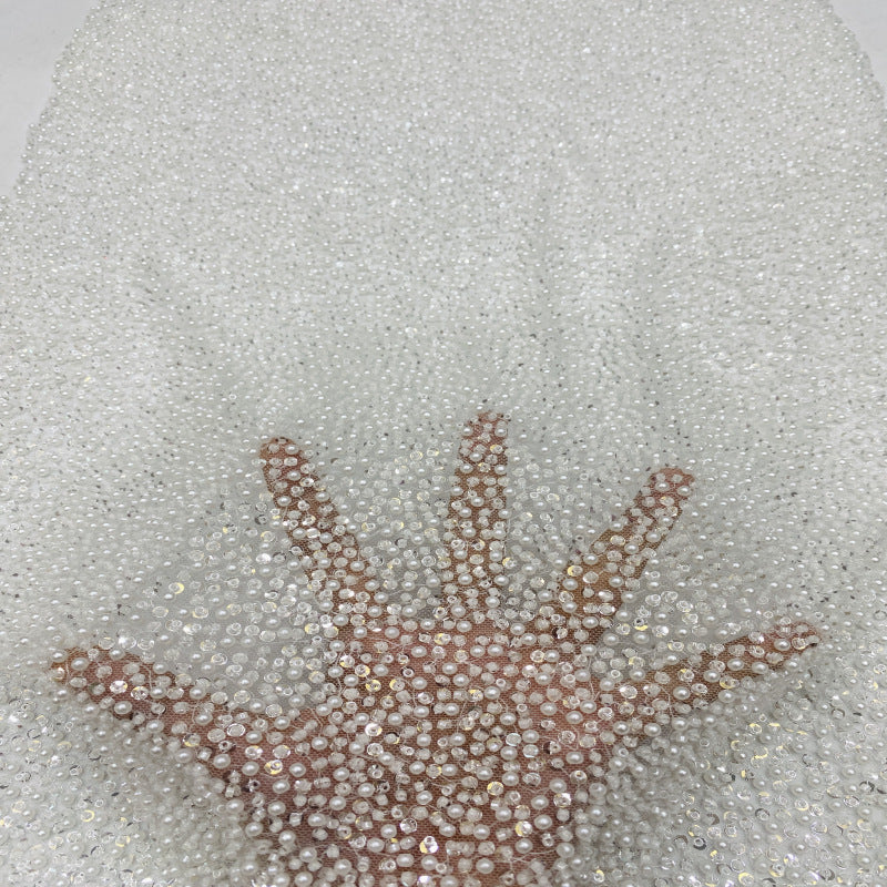 Crystal-Look Sequin Embroidered Bridal Fabric — fabric photo 4