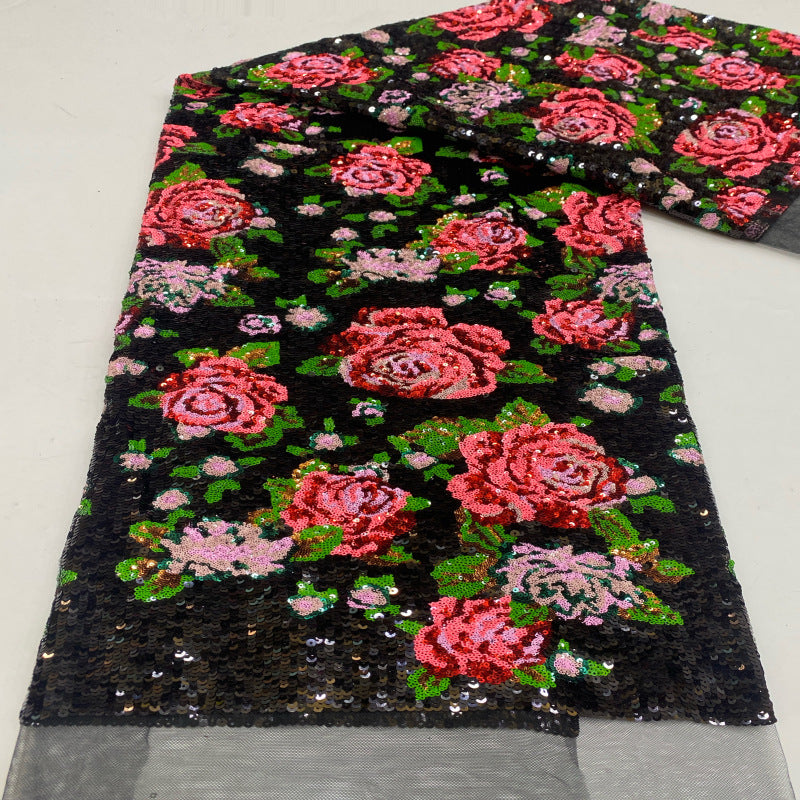 Peony Motif Colorful Laminated Sequin Fabric — fabric photo 3