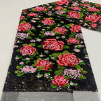 Peony Motif Colorful Laminated Sequin Fabric — fabric photo 3