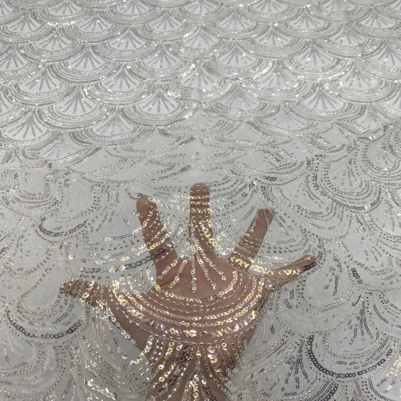 Silver Bead & 3/5mm Crystal Sequin Fabric — fabric photo 2