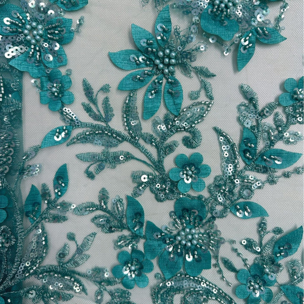 3D Floral Sequin Beaded Mesh Lace — fabric photo 3