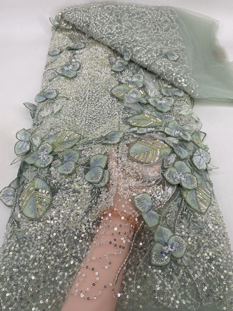 Heavy Laser Floral Bead Sequin Embroidery Fabric — fabric photo 6