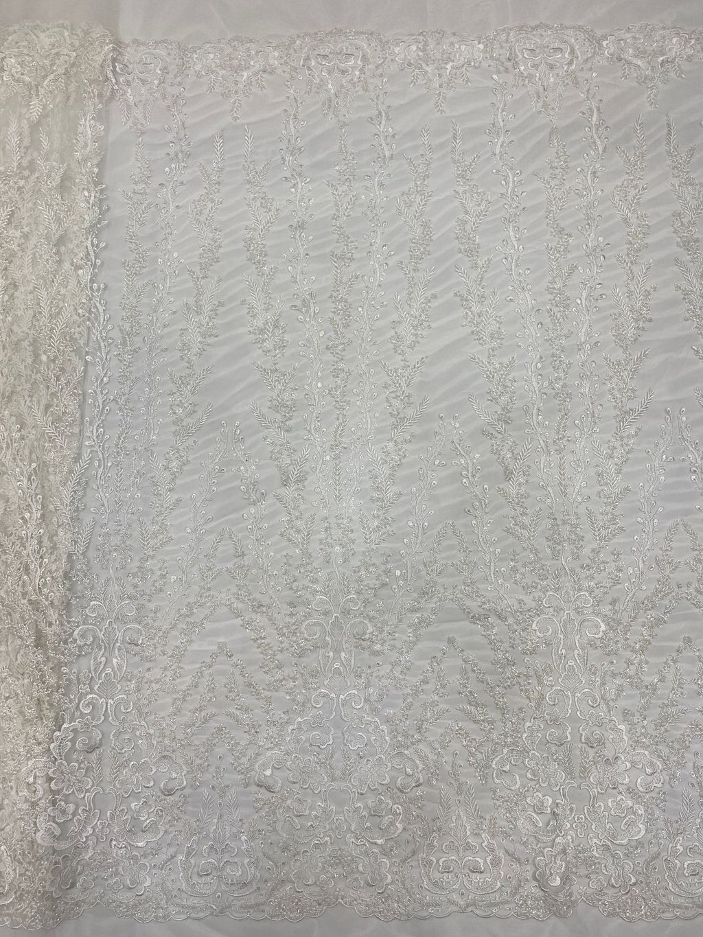 White Beaded Motif & 4 mm Sequin Embroidered Fabric — fabric photo 6