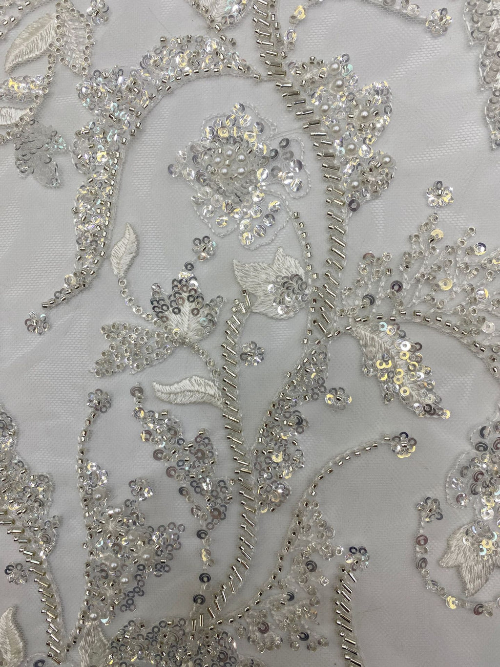3D Floral Foam Bead Sequin Bridal Gown Fabric — fabric photo 5