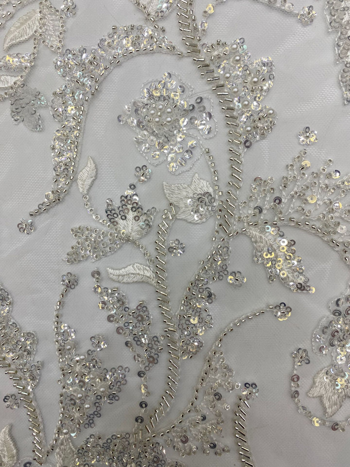 3D Floral Foam Bead Sequin Bridal Gown Fabric — fabric photo 5