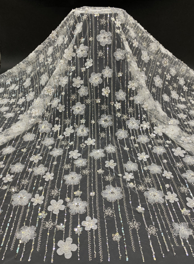 Sequin & Bubble-Bead Embroidered Bridal Fabric – Design 91903 — fabric photo 6