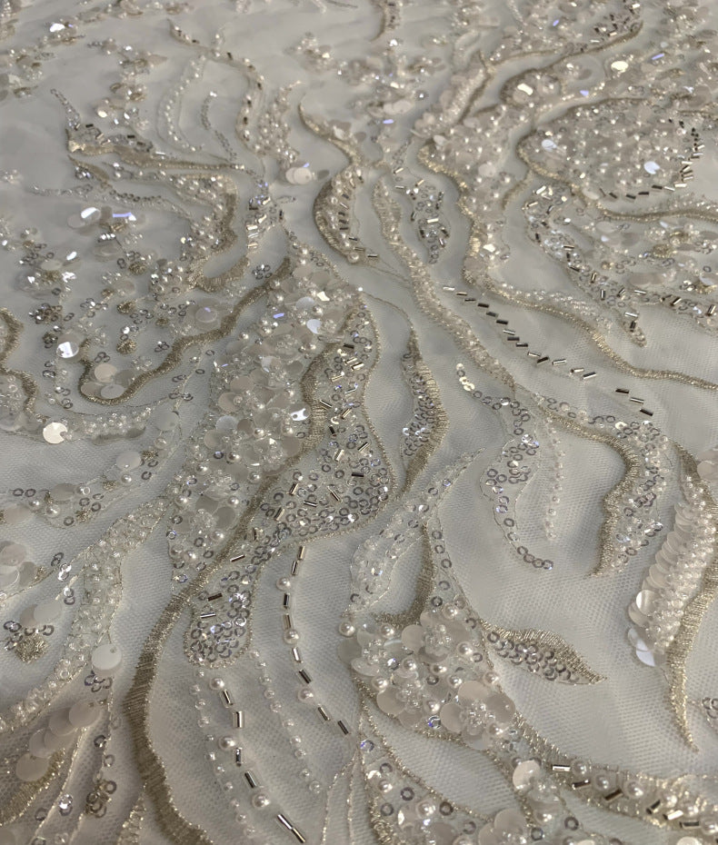 Silver-Thread Triple-Bead Embroidery with 3/7 mm Sequins — fabric photo 3