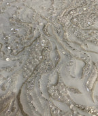 Silver-Thread Triple-Bead Embroidery with 3/7 mm Sequins — fabric photo 3