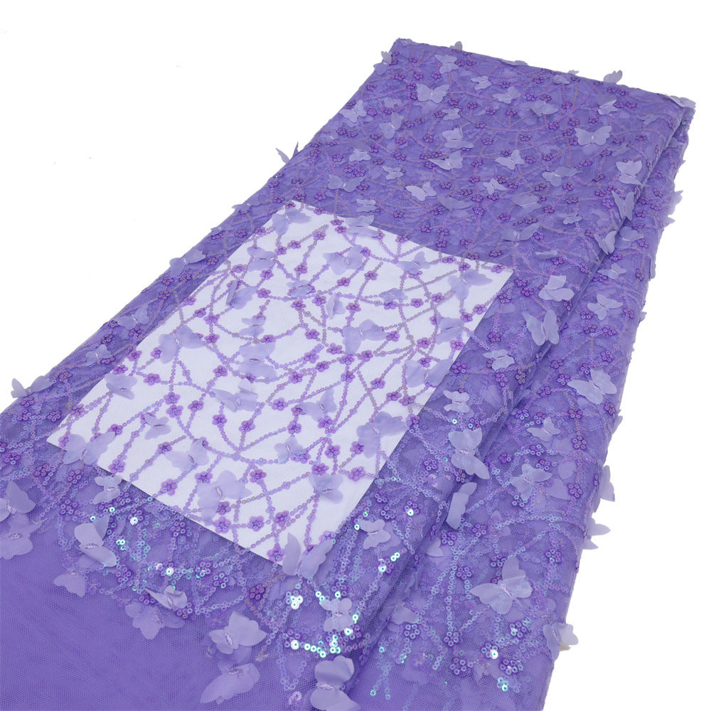 3D Butterfly Sequin Embroidered Lace Fabric