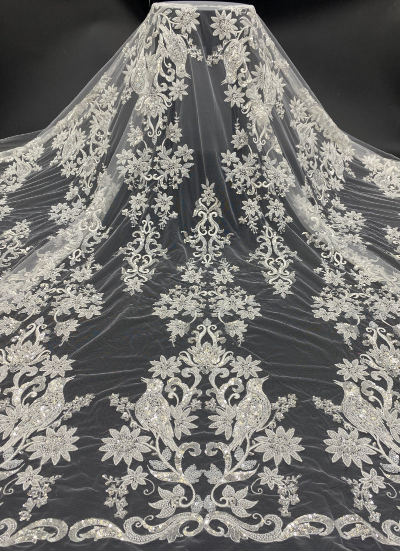 Symmetrical Bugle and Foam Bead Sequin Fabric