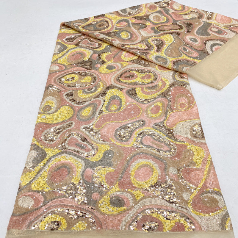 Warm-Color 3 mm Mixed Sequin Embroidered Fabric