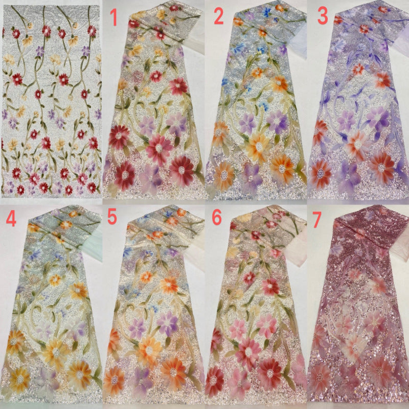 Printed Ribbon Bugle Bead & Sequin Fabric — fabric photo 2