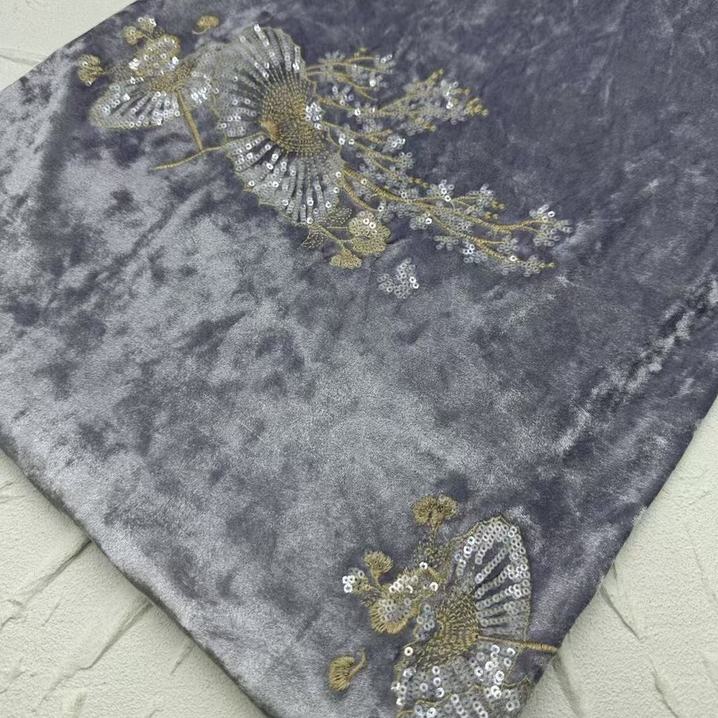 Vintage Umbrella 3D Embroidery Velvet - Elegant for Coats & Evening Gowns