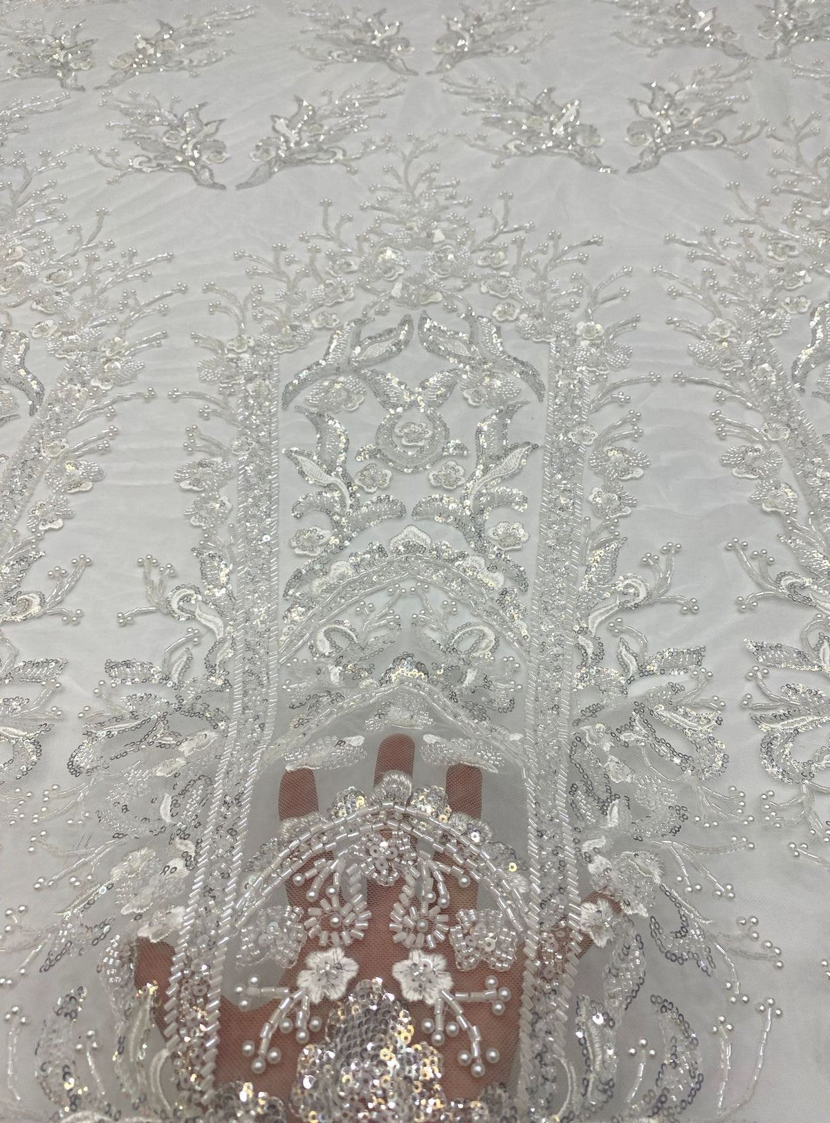 Heavy Bugle Foam Bead Sequin Wedding Fabric — fabric photo 4
