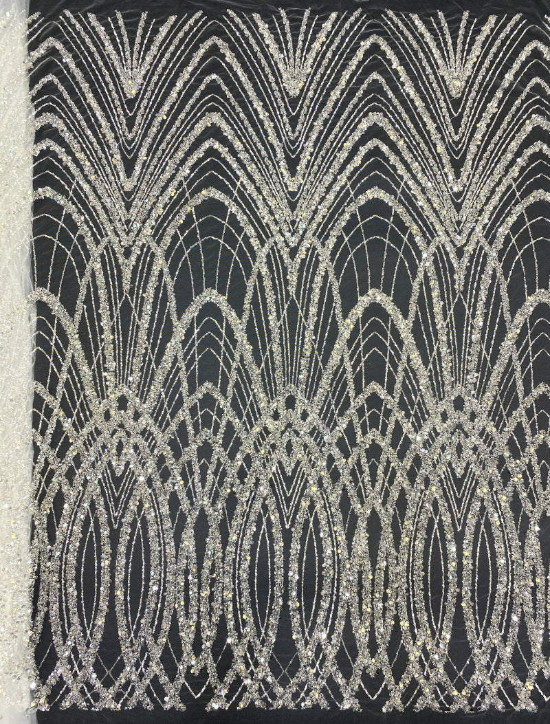 Dense Foam Bead Sequin Embroidered Bridal Fabric
