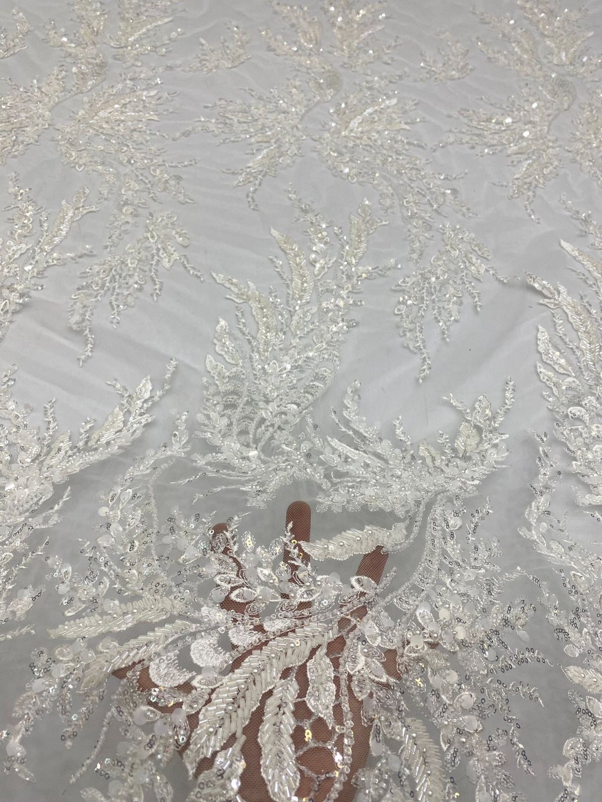 Sequin & Bugle-Bead Embroidered Bridal Fabric – Design 81183 — fabric photo 4
