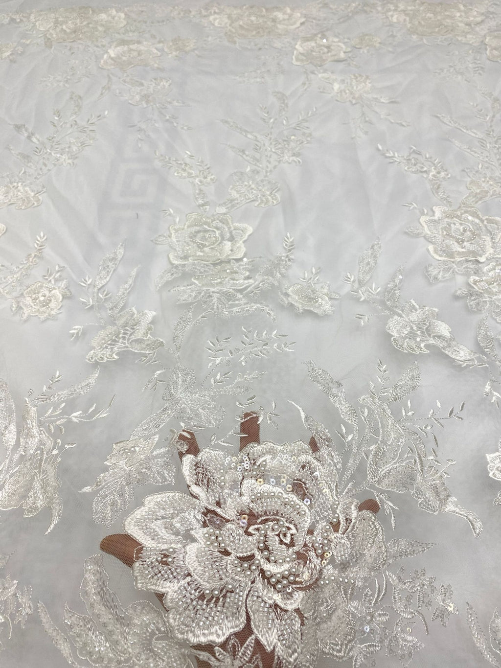 Silver Bead and Crystal Sequin Embroidery Fabric — fabric photo 4