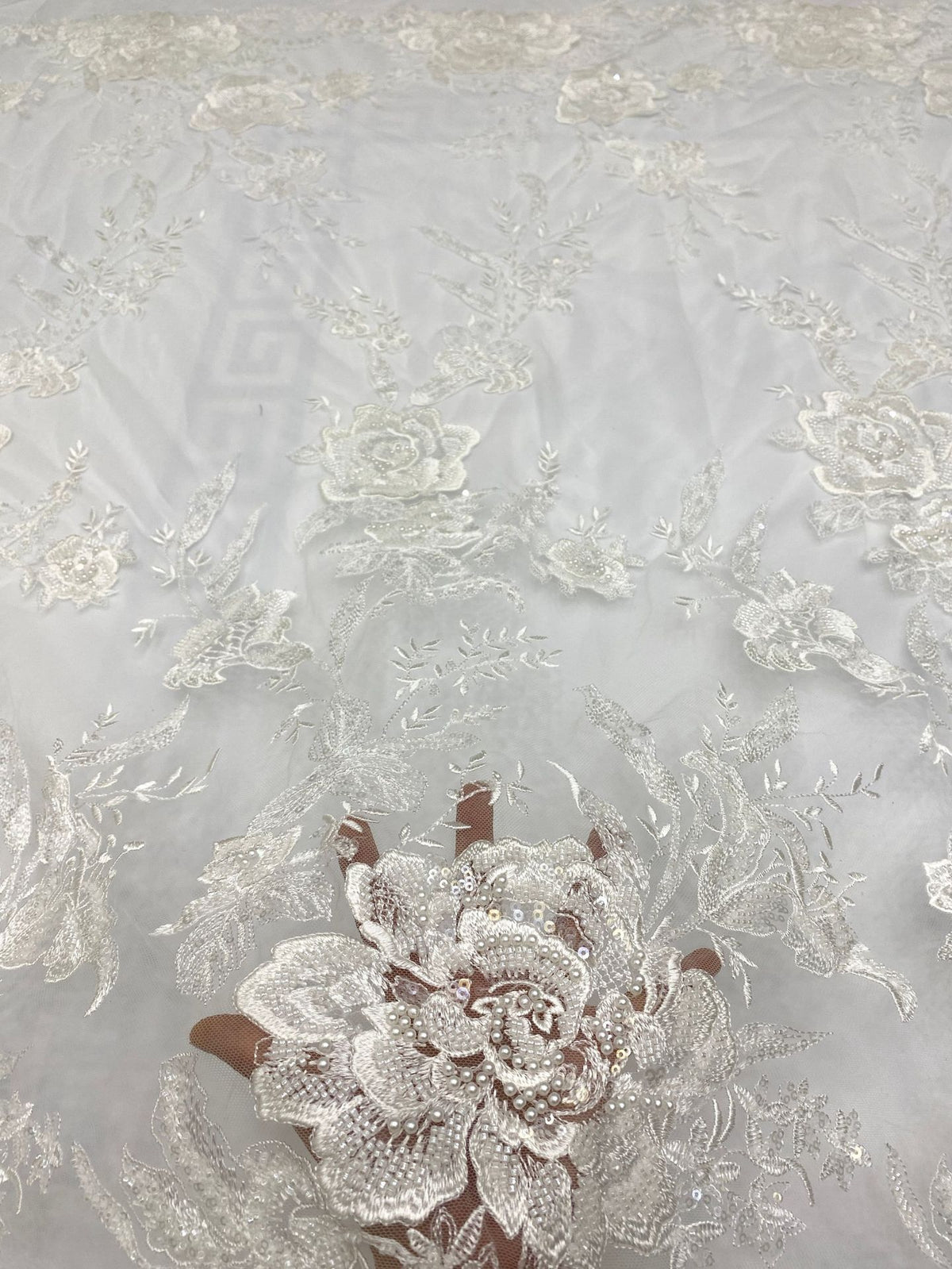 Silver Bead and Crystal Sequin Embroidery Fabric — fabric photo 4