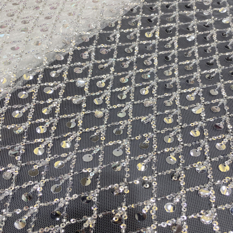Crystal Sequin Bead Embroidered Bridal Fabric — fabric photo 5