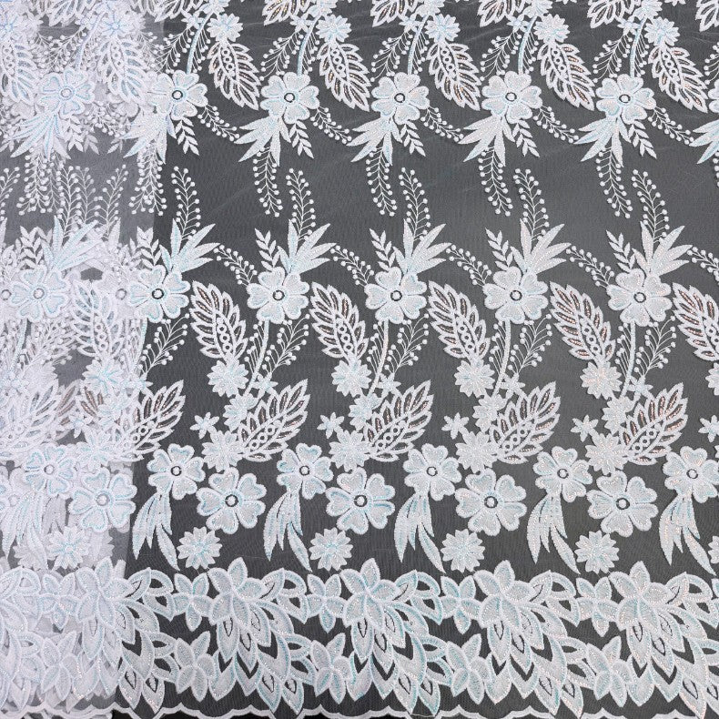 White Water-Soluble Sequin Cutwork Lace Fabric – Per Yard