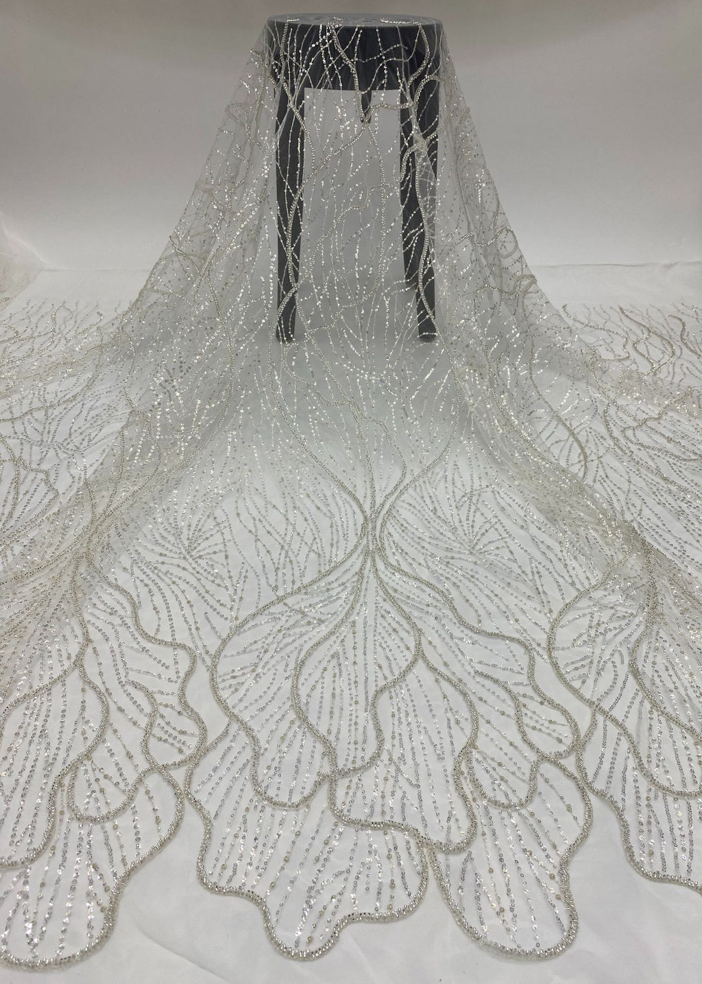 Linear Bugle and Silver Bead Embroidery with 3/5 mm Sequins — fabric photo 6