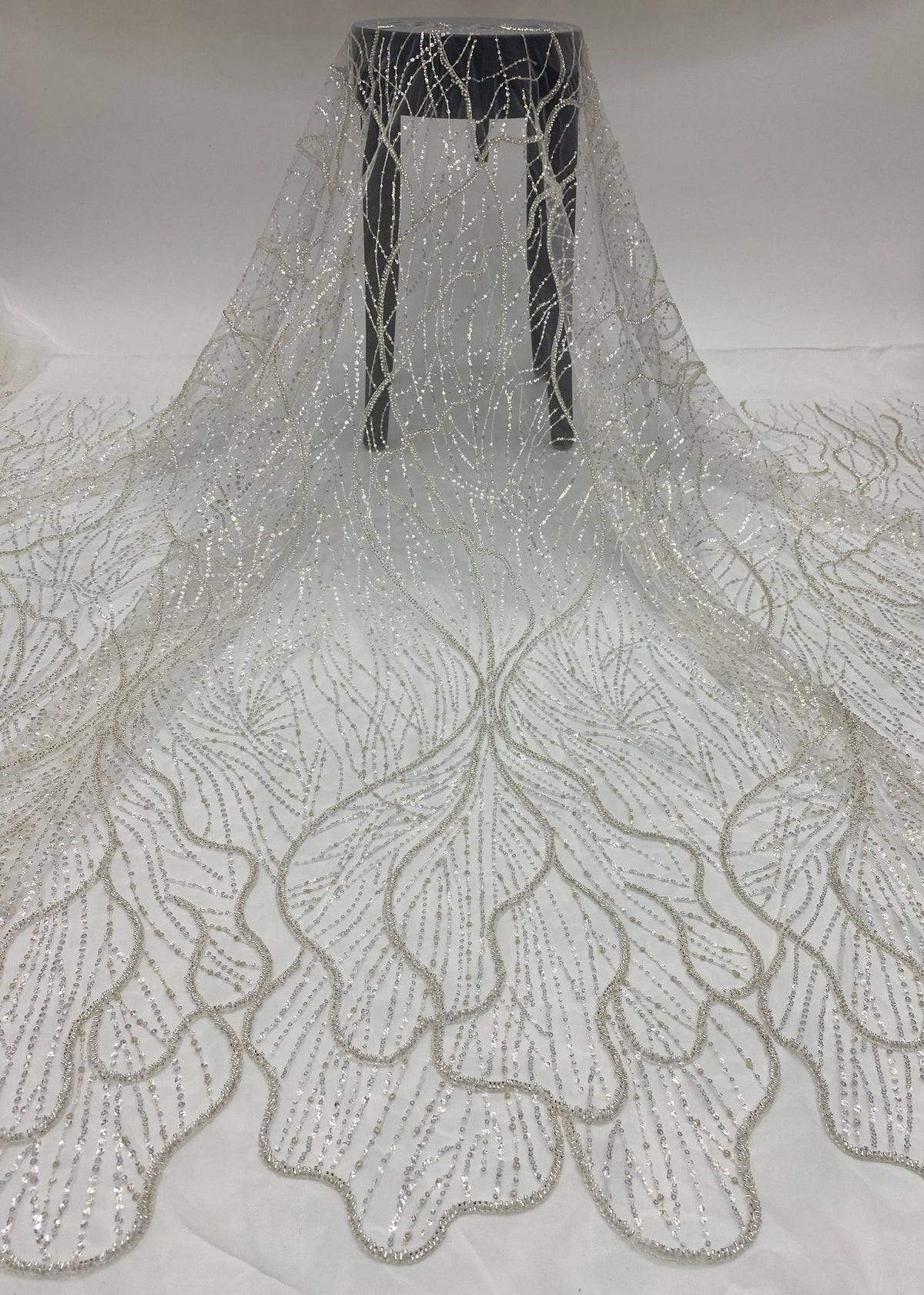 Linear Bugle and Silver Bead Embroidery with 3/5 mm Sequins — fabric photo 6