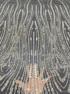 3/5 mm Crystal-Look Sequin & Silver-Bead Embroidered Bridal Fabric — fabric photo 2