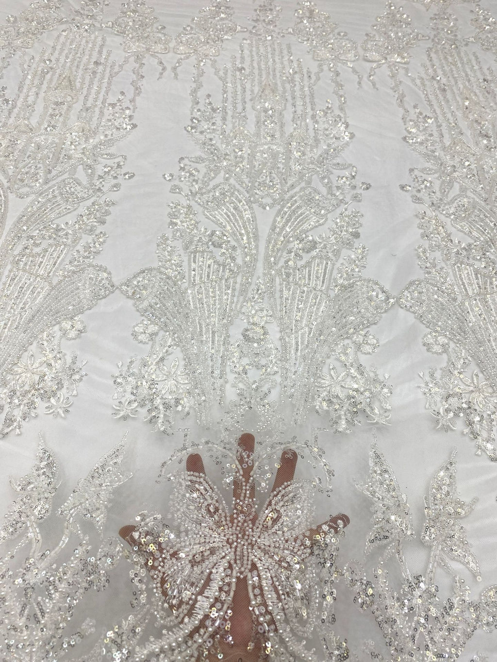 3D Floral Bugle Beaded Sequin Bridal Fabric — fabric photo 4
