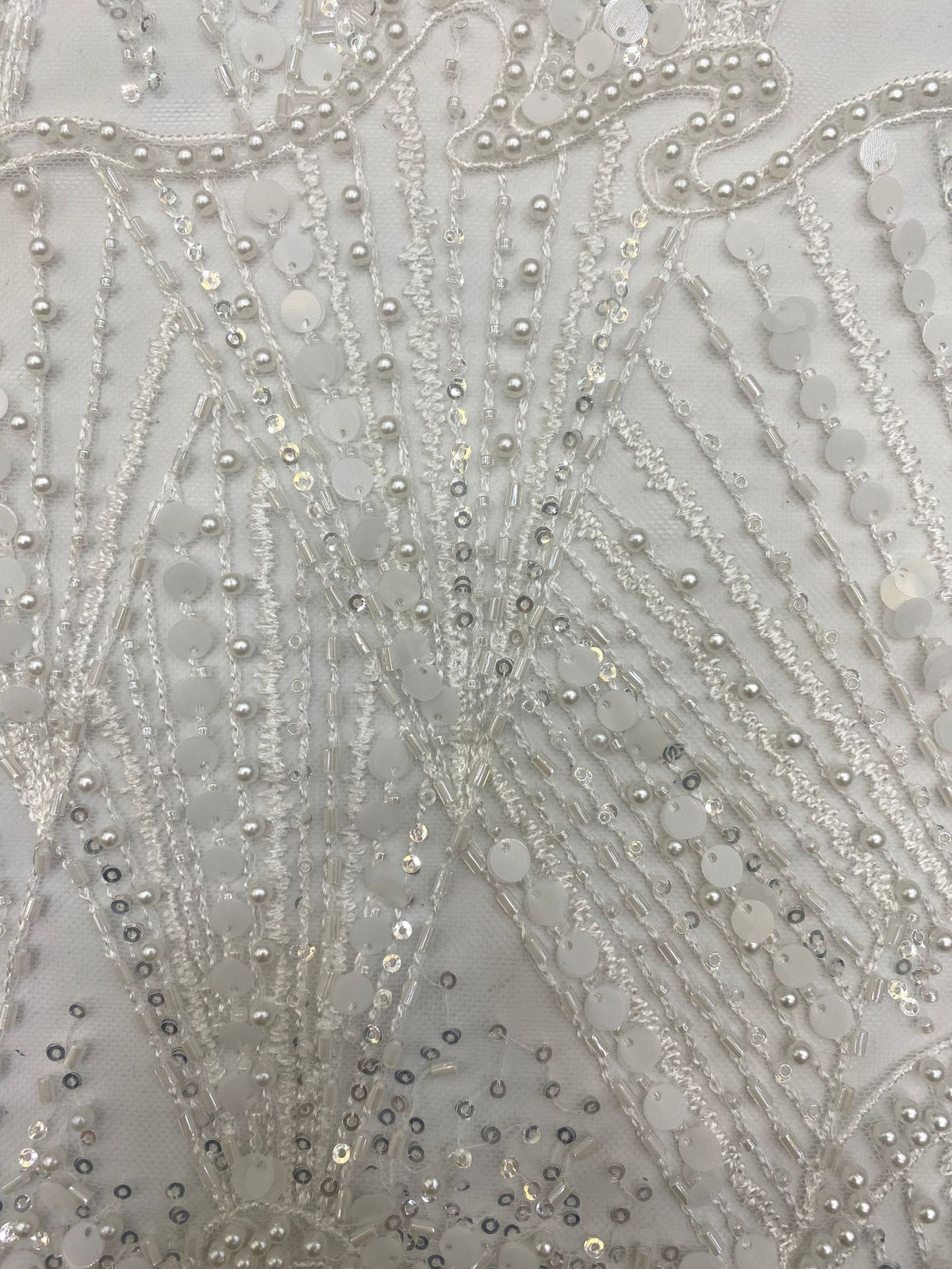Starry Bugle Foam Bead Sequin Bridal Fabric — fabric photo 5
