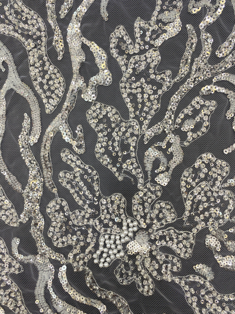 Silver Thread Foam Bead & Sequin Embroidery Fabric — fabric photo 3