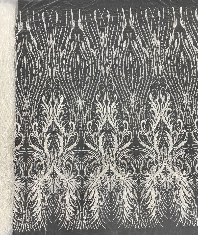 Bugle Bead & Sequin Embroidered Bridal Fabric - Style 57039 — fabric photo 6