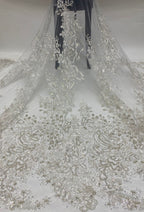 Silver Metallic Thread Beaded & Crystal Sequin Fabric