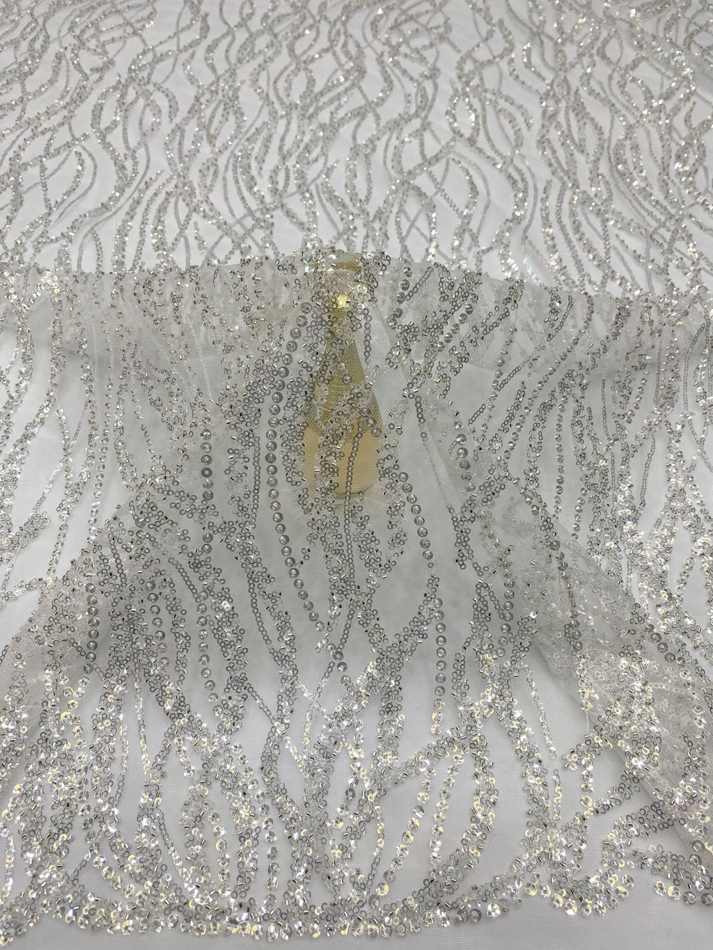 Aquatic Botanical Silver Bead Sequin Fabric — fabric photo 3