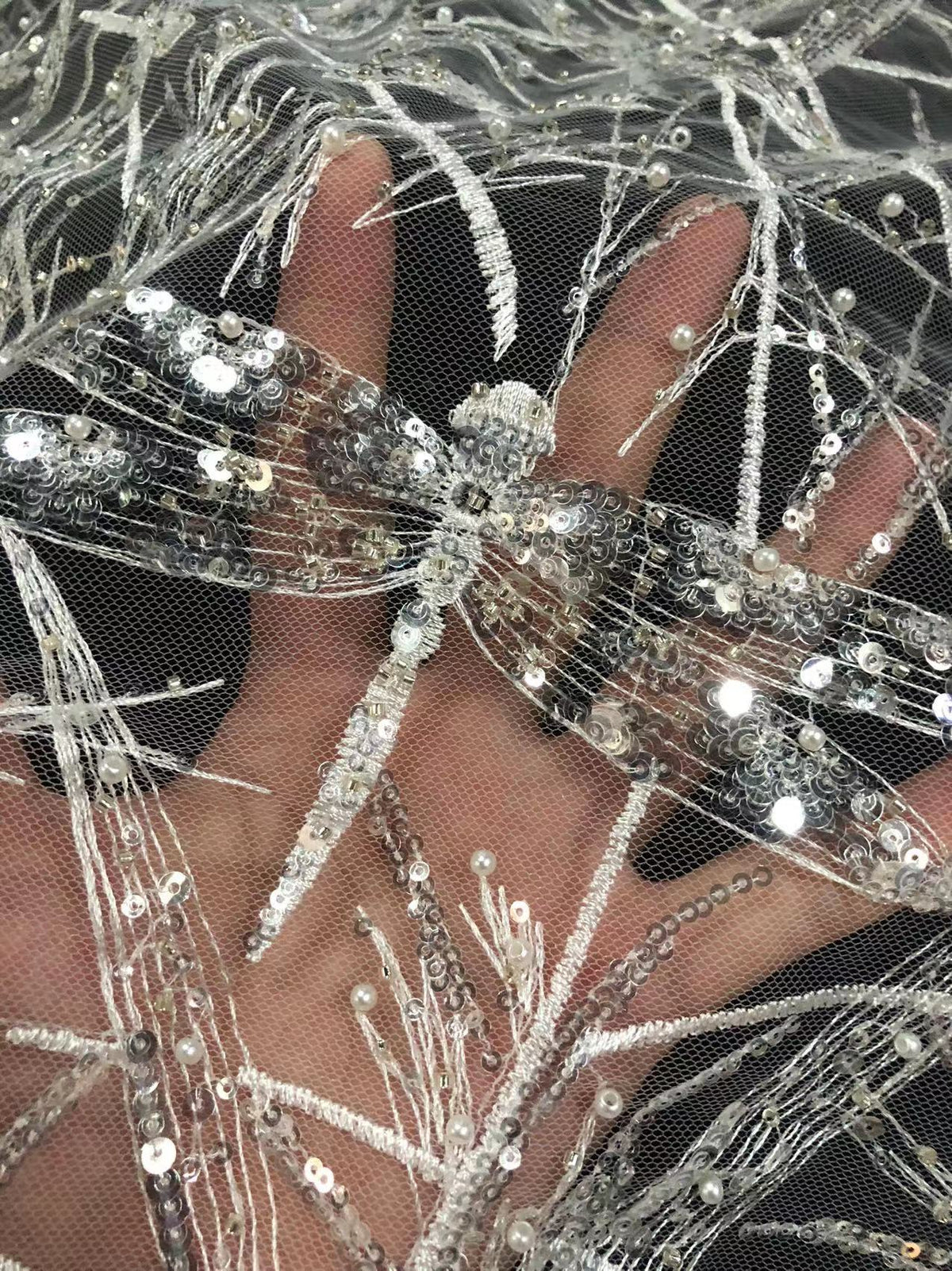 Dragonfly Raised-Bead and 3/5 mm Crystal Sequin Fabric — fabric photo 4