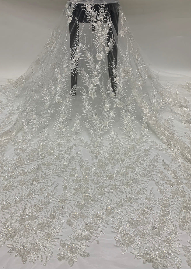 Fine 2/4 mm Crystal-Look Sequin Embroidered Bridal Fabric — fabric photo 6