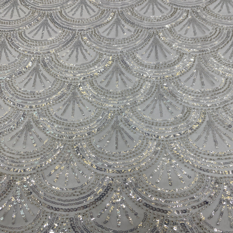 Silver Bead & 3/5mm Crystal Sequin Fabric — fabric photo 3