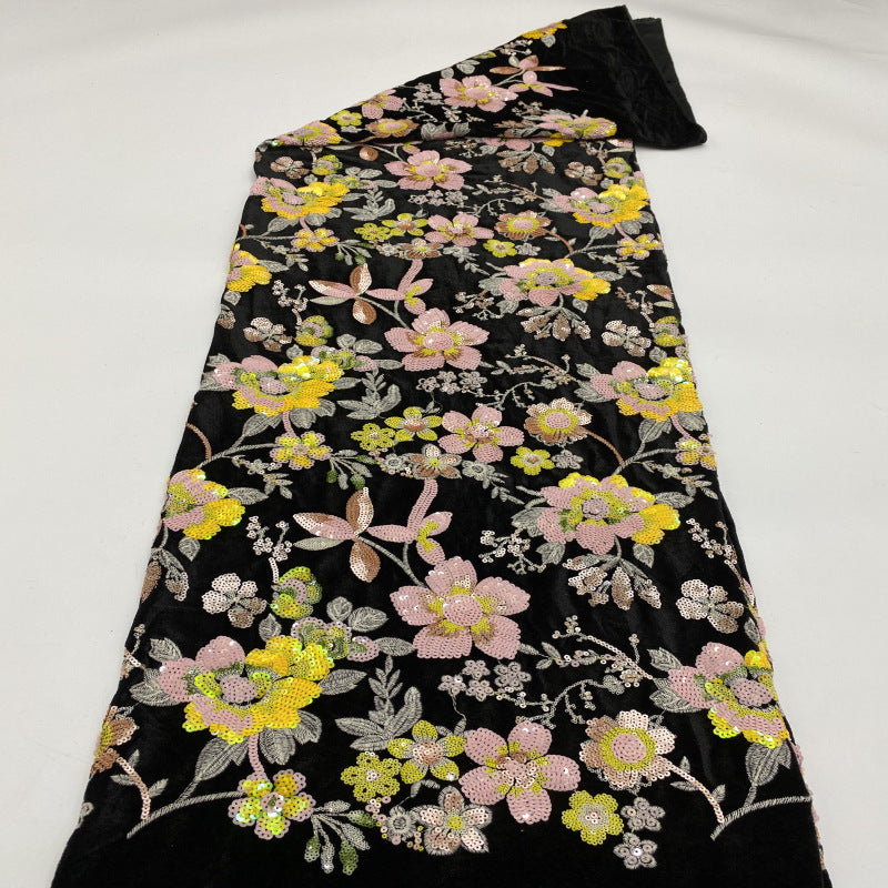 Ethnic-Style Velvet Colorful Sequin Fabric
