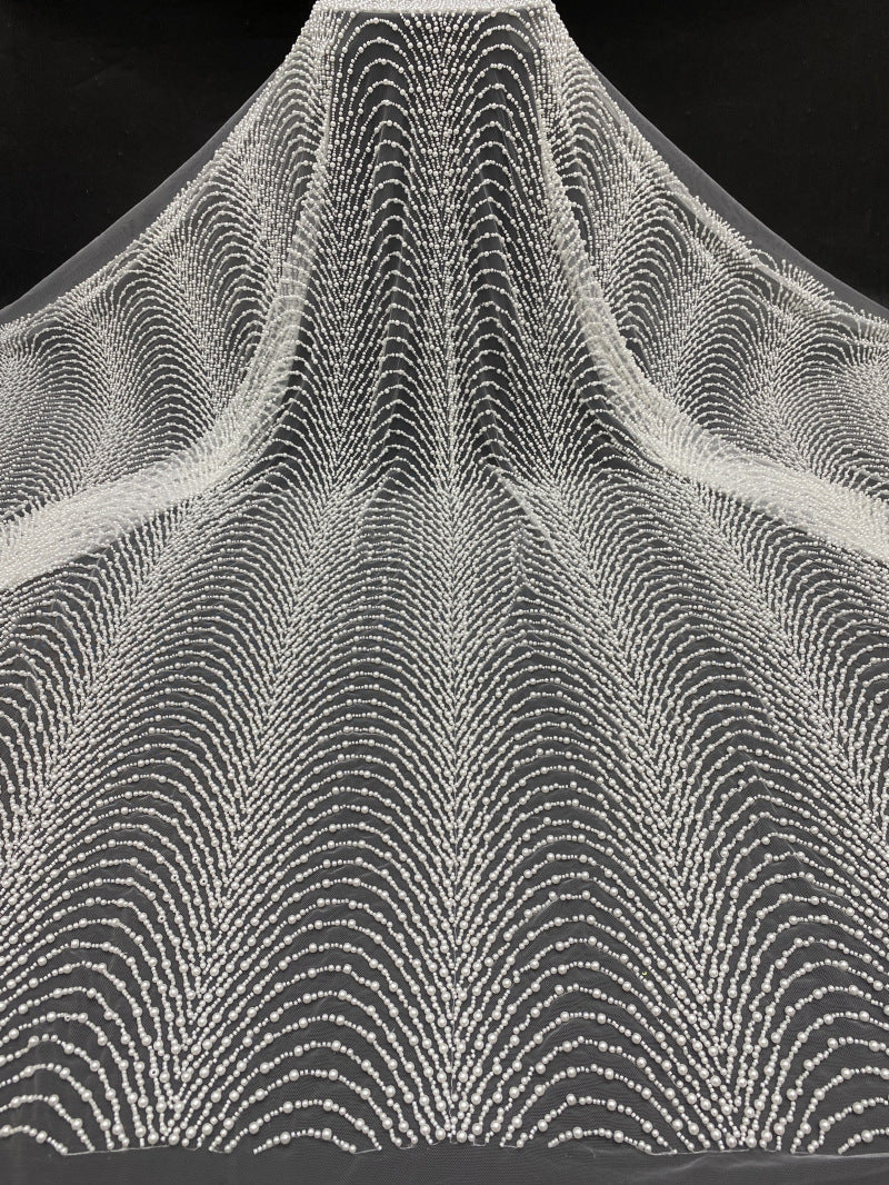 Heavy Bubble-Bead Embroidered Bridal Fabric — fabric photo 6