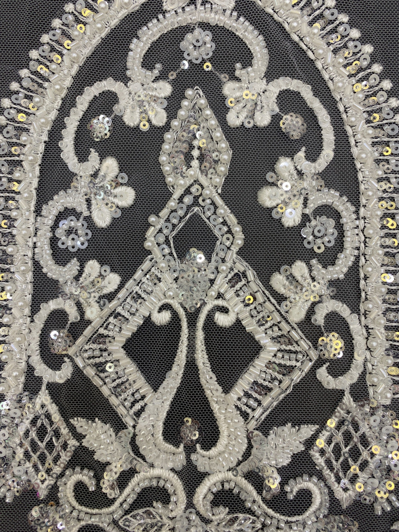 Sequin & Bugle-Bead Embroidered Bridal Fabric – Design 67007 — fabric photo 3