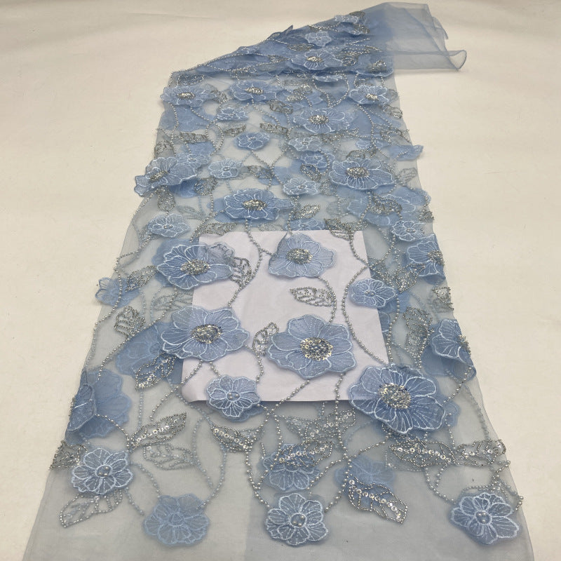 Laser Floral Applique Bead and Sequin Embroidered Fabric