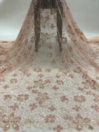3D Floral 3/5mm Sequin Embroidery Fabric