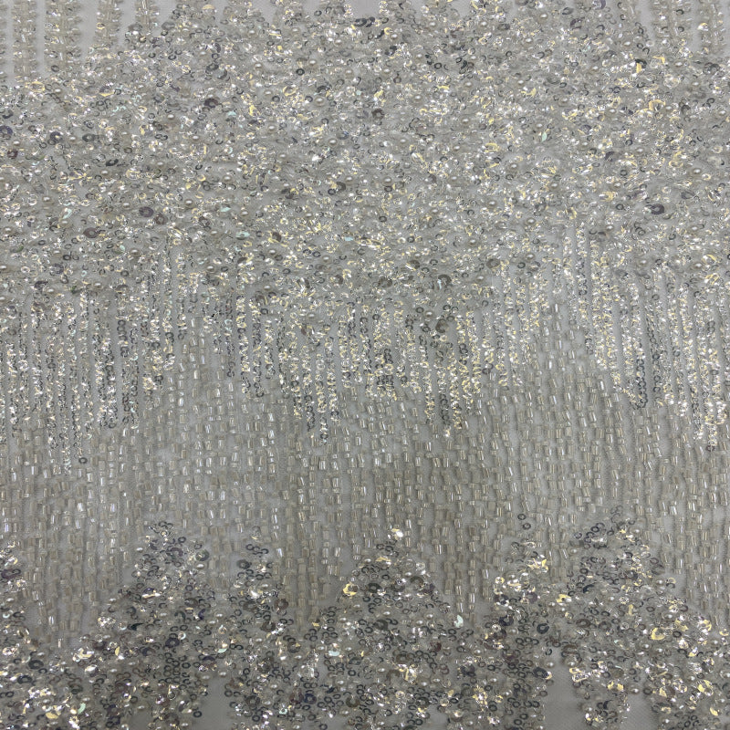 3/5 mm Sequin & Bugle-Bead Embroidered Bridal Fabric — fabric photo 5