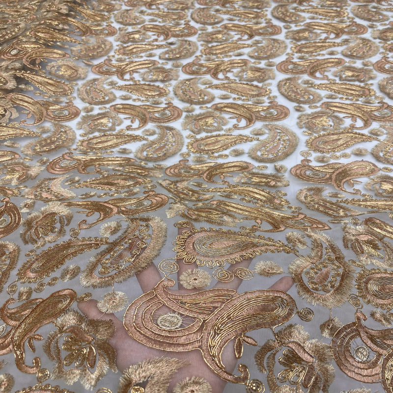 Paisley Cordwork & Gold-Thread Embroidered Bridal Fabric — fabric photo 2