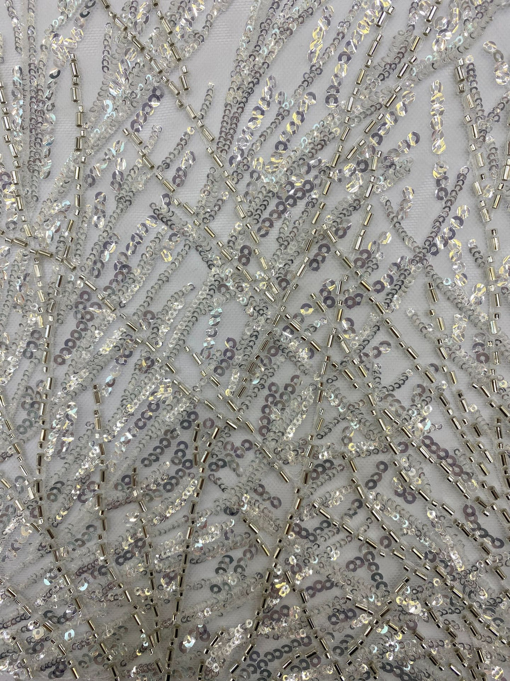2/4 mm Crystal-Look Sequin & Bugle-Bead Embroidered Bridal Fabric — fabric photo 3